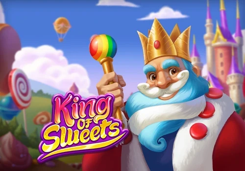 Colorful candy kingdom with sweets and treats representing King of Sweets slot game